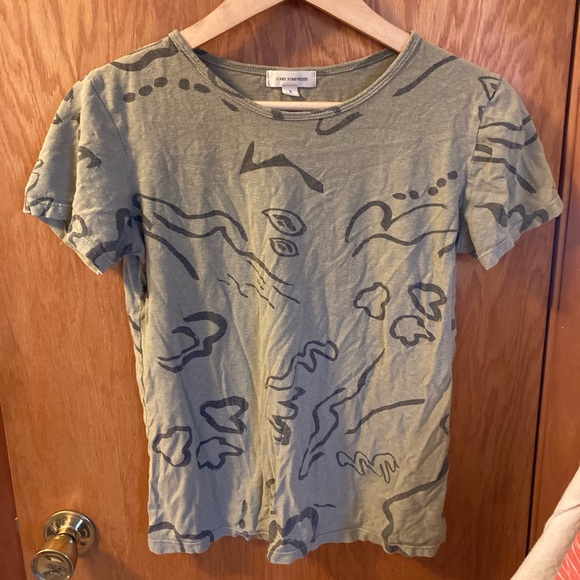 Jenny Pennywood Moth Pattern Tee Shirt Muted Olive Green size 2 Linen Cotton - Picture 4 of 10